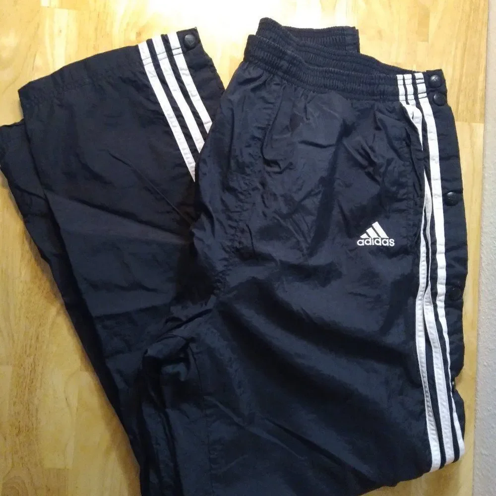 Vintage Adidas 3 Stripe Full Snap Lined Wind Pants Joggers Trainers